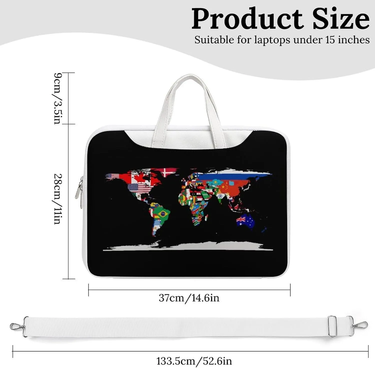 Flag Map of The World Printed Laptop Sleeve Case Lightweight Computer Carrying Bag for Men Women Work Travel