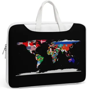 Flag Map of The World Printed Laptop Sleeve Case Lightweight Computer Carrying Bag for Men Women Work Travel