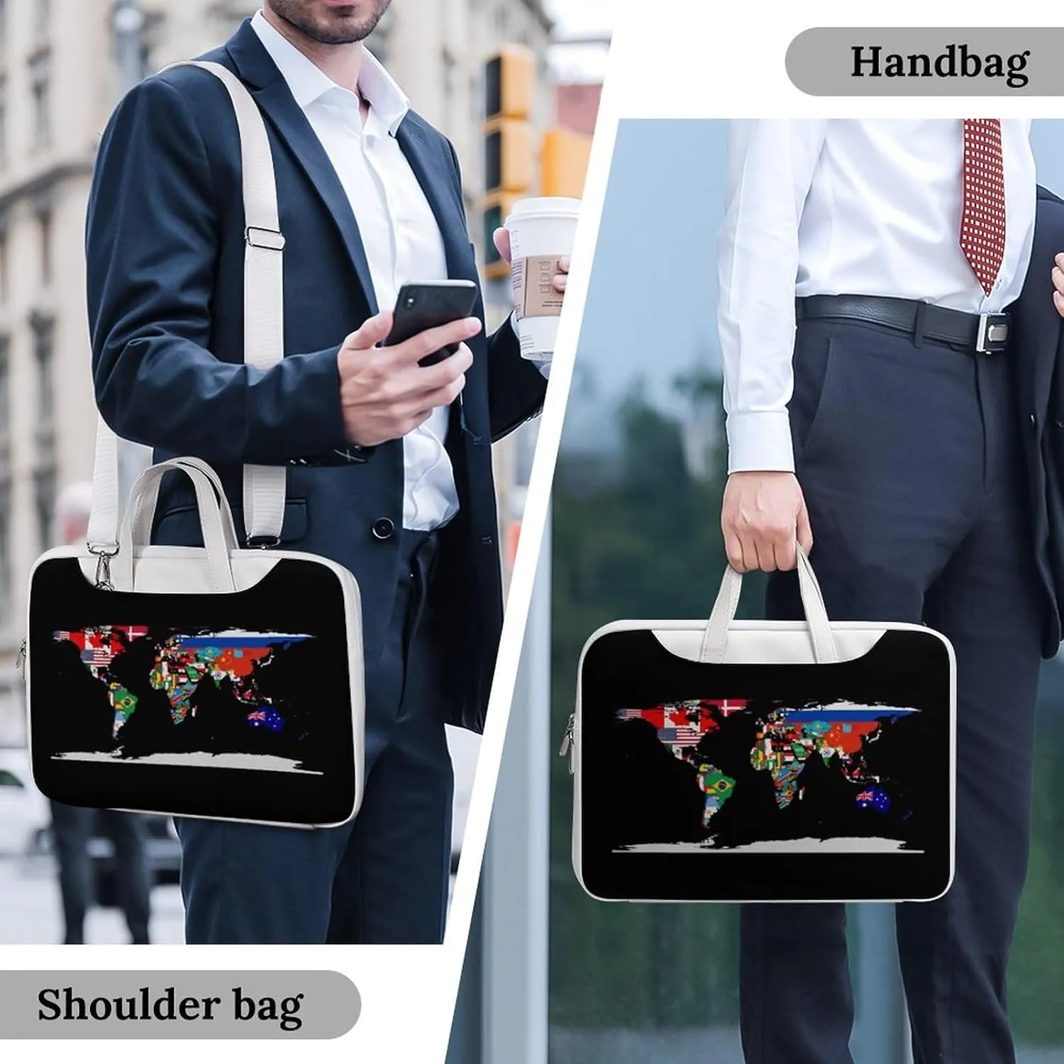 Flag Map of The World Printed Laptop Sleeve Case Lightweight Computer Carrying Bag for Men Women Work Travel