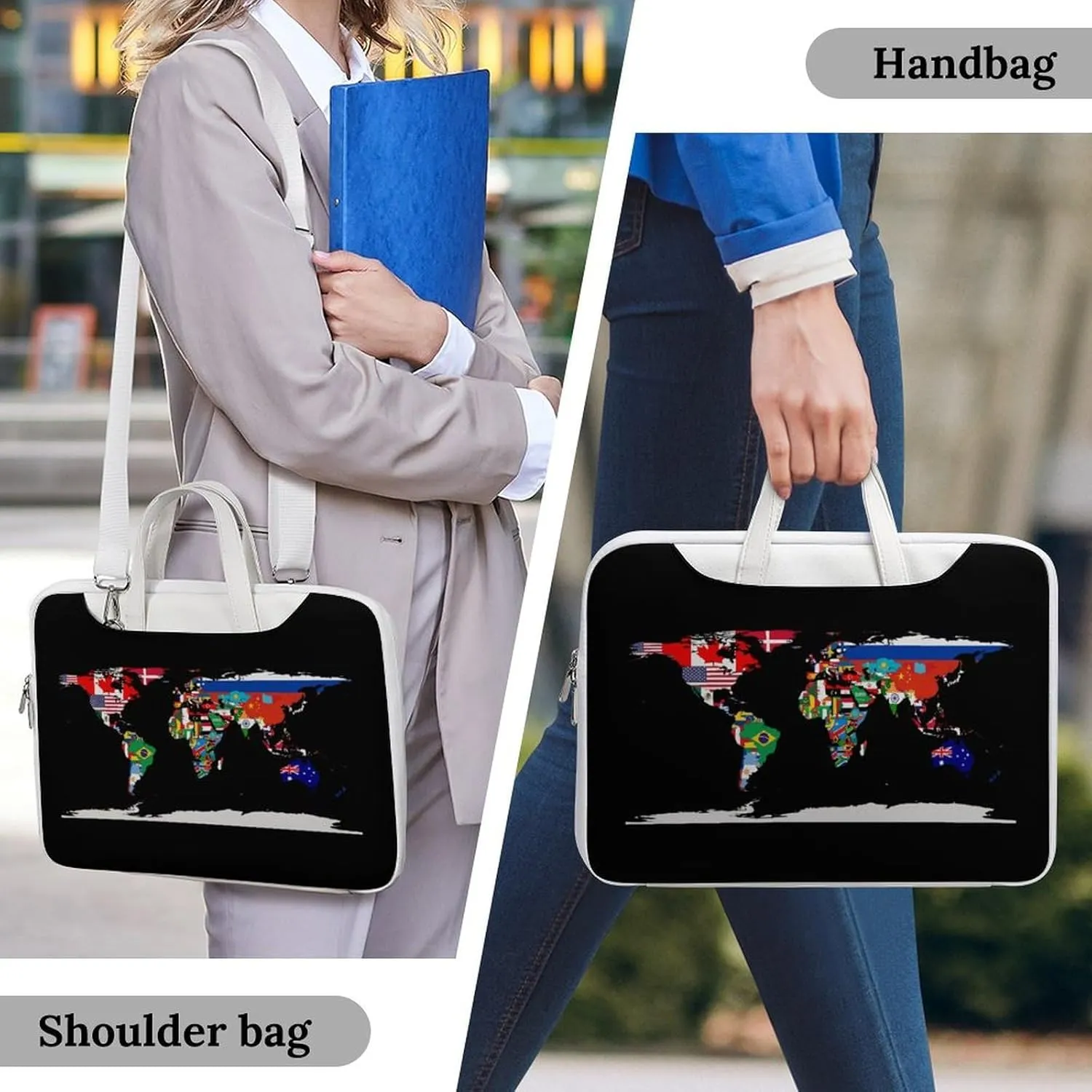 Flag Map of The World Printed Laptop Sleeve Case Lightweight Computer Carrying Bag for Men Women Work Travel