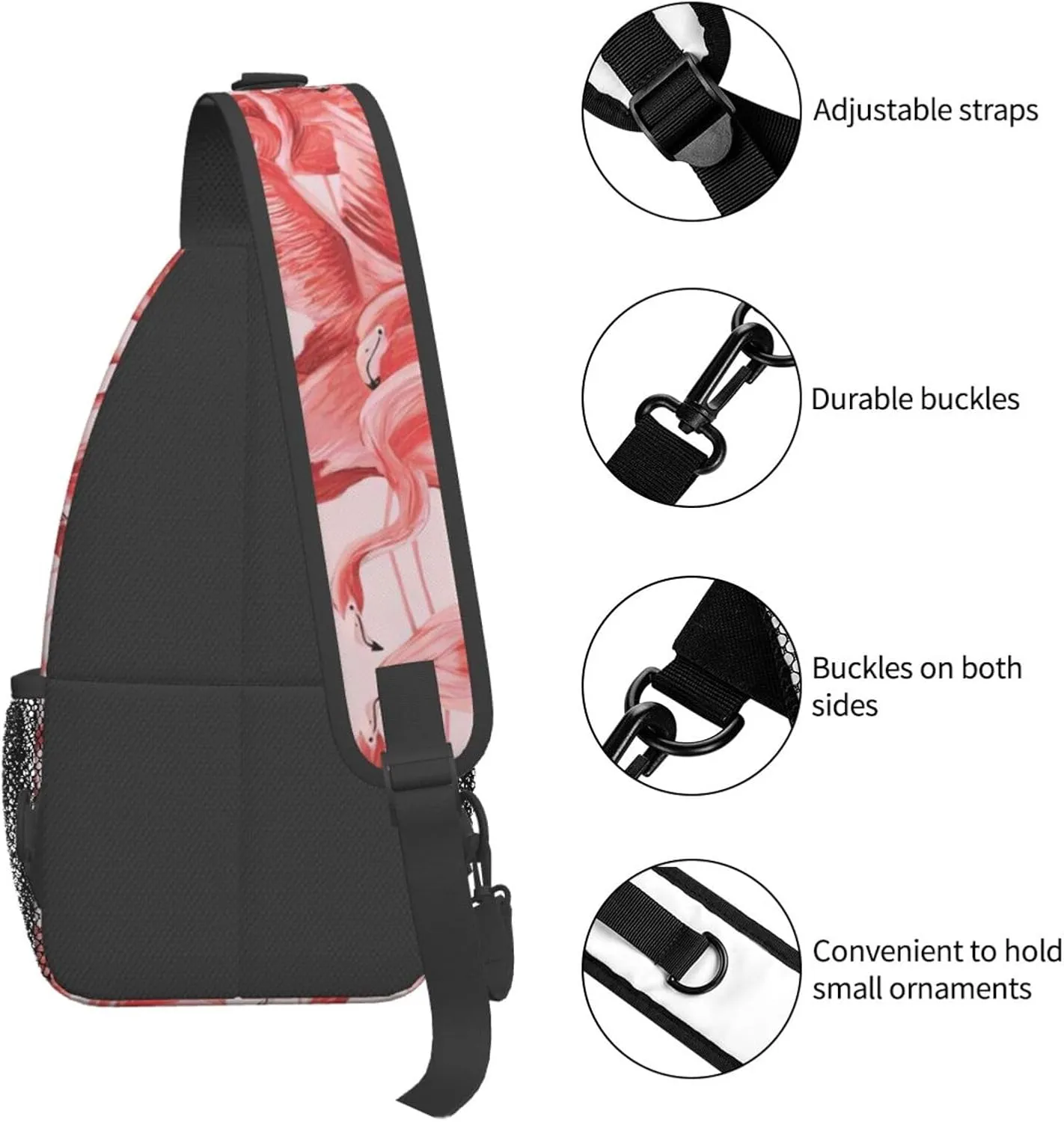 Flamingo Bird Round Leaves Unisex Crossbody Backpack Travel Hiking Casual Chest Bags Lightweight Fashion