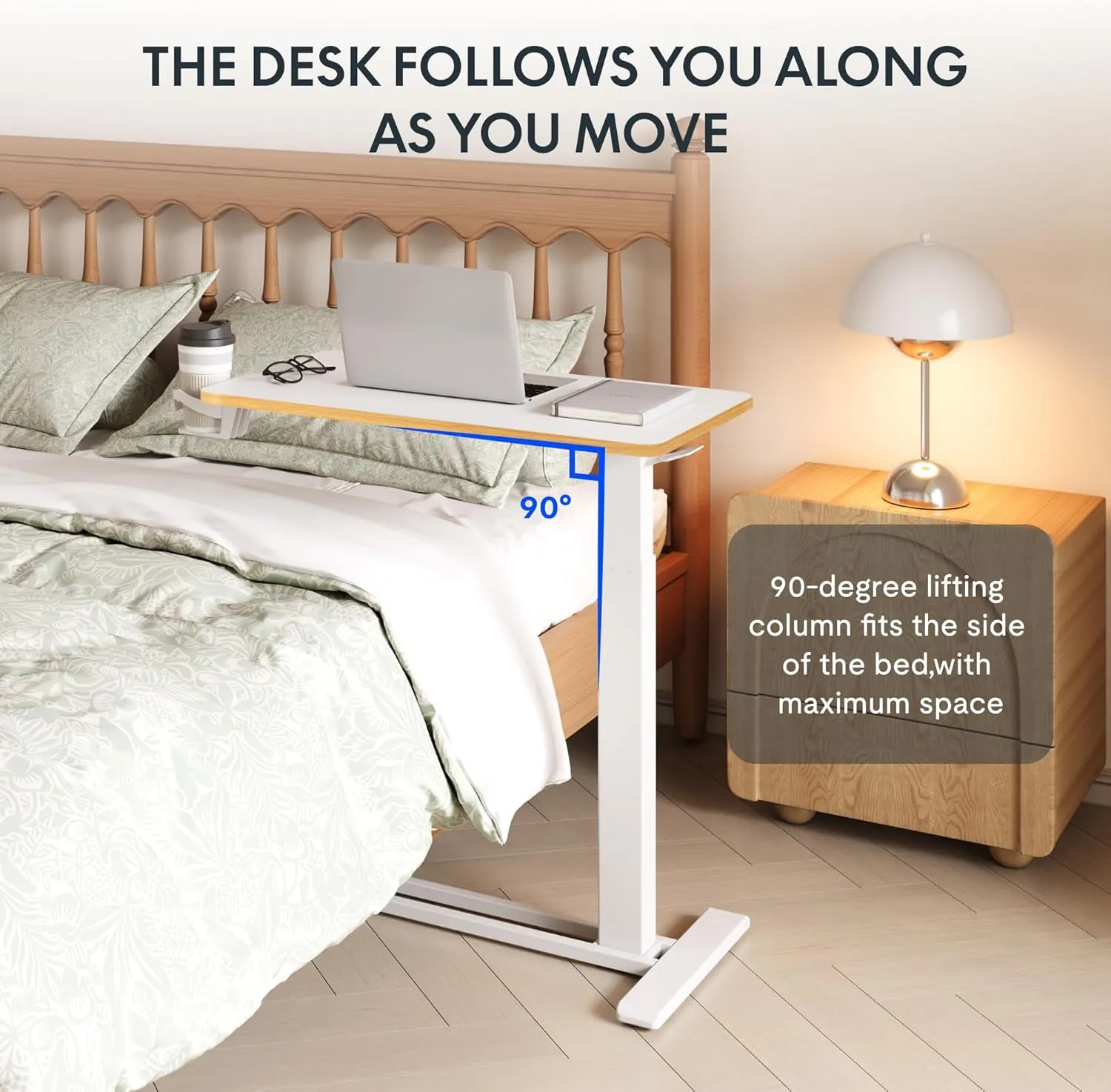 FLEXISPOT Mobile Standing Desk with Wheels Pneumatic Laptop Desk Rolling Computer Cart Movable Height Adjustable Small Sit Stand Desk Computer Workstations Home Use（27.6" W x 15.7" D,White Maple