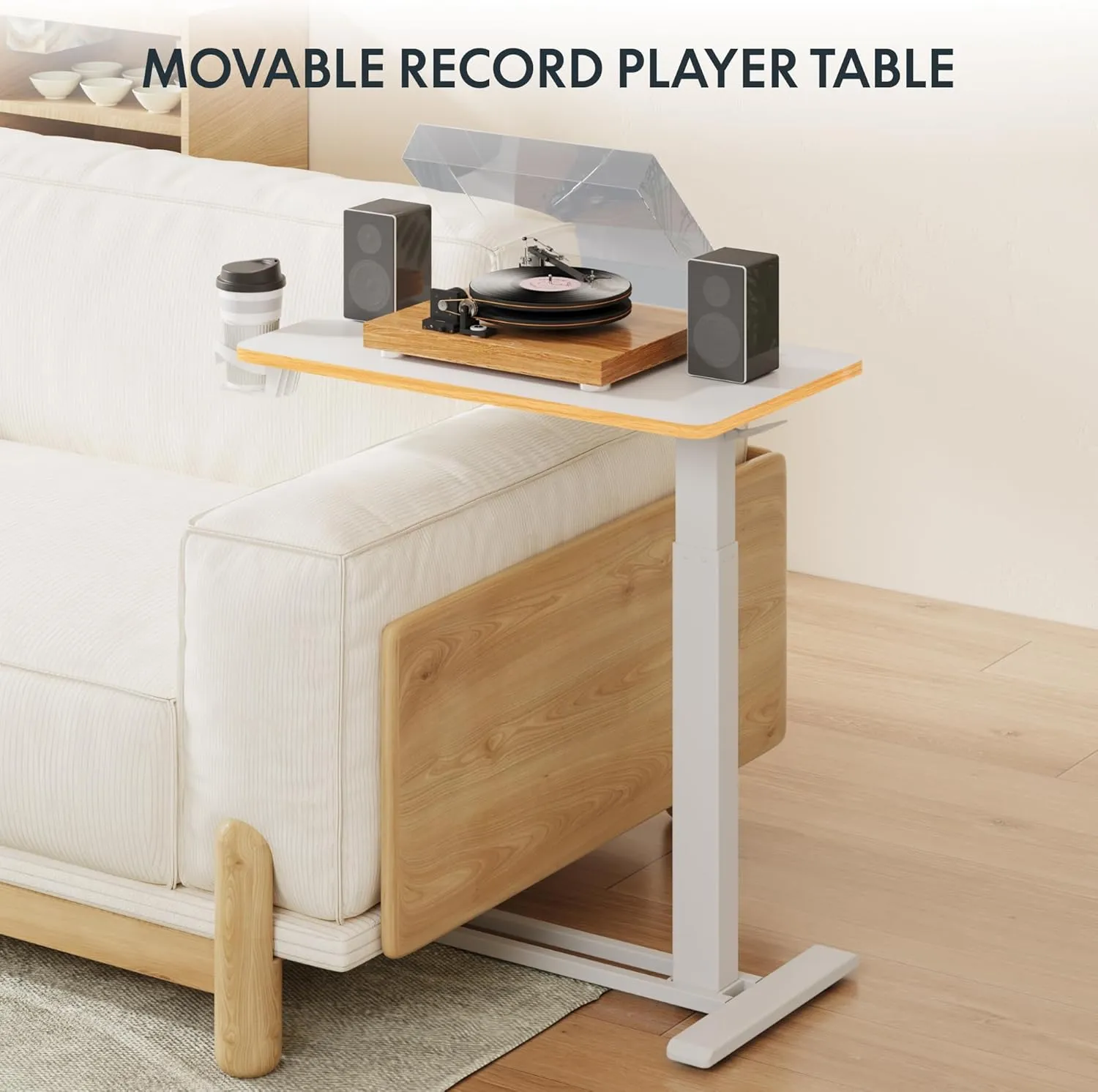 FLEXISPOT Mobile Standing Desk with Wheels Pneumatic Laptop Desk Rolling Computer Cart Movable Height Adjustable Small Sit Stand Desk Computer Workstations Home Use（27.6" W x 15.7" D,White Maple