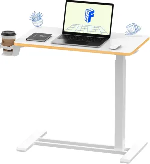 FLEXISPOT Mobile Standing Desk with Wheels Pneumatic Laptop Desk Rolling Computer Cart Movable Height Adjustable Small Sit Stand Desk Computer Workstations Home Use（27.6" W x 15.7" D,White Maple