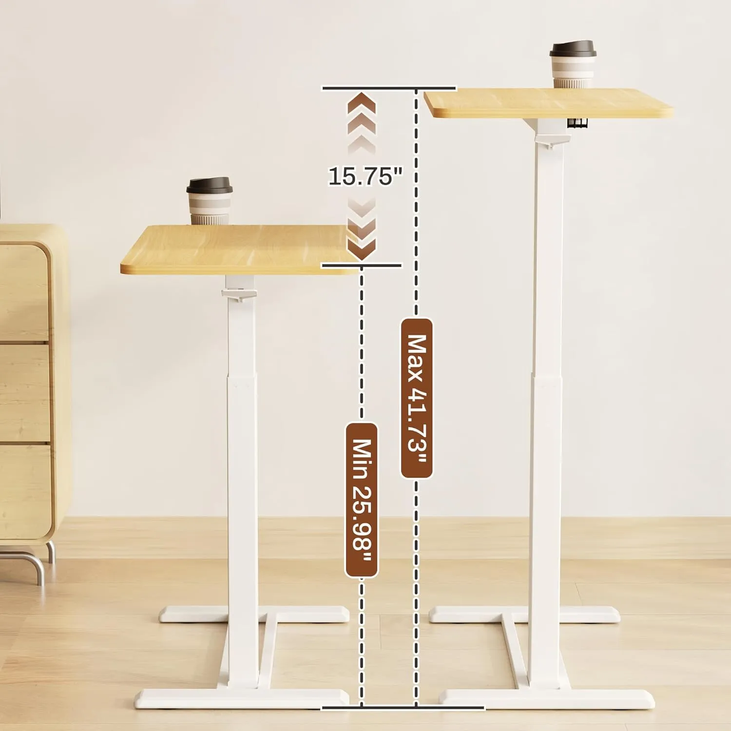 FLEXISPOT Mobile Standing Desk with Wheels Pneumatic Laptop Desk Rolling Computer Cart Movable Height Adjustable Small Sit Stand Desk Computer Workstations Home Use(31.5" W x 17.7" D, Maple)