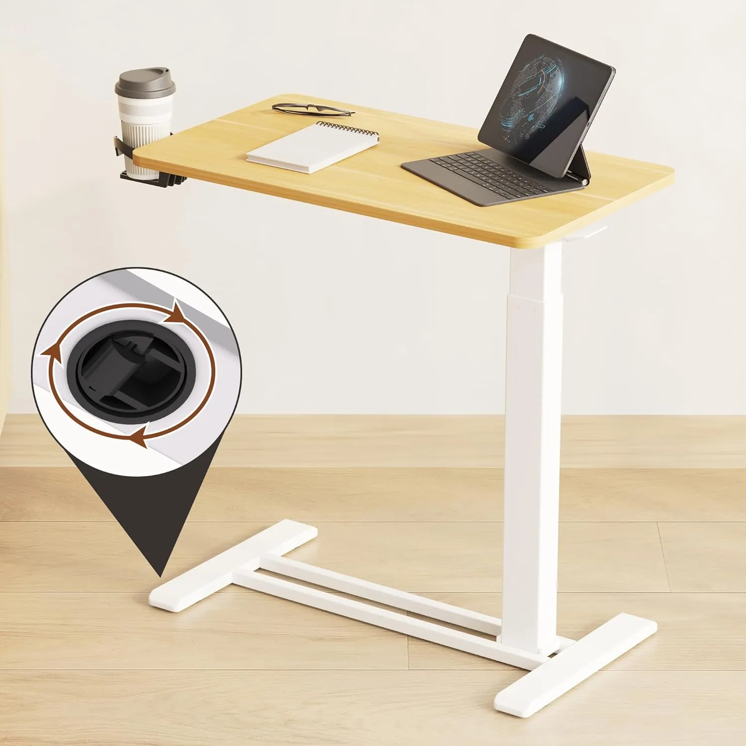 FLEXISPOT Mobile Standing Desk with Wheels Pneumatic Laptop Desk Rolling Computer Cart Movable Height Adjustable Small Sit Stand Desk Computer Workstations Home Use(31.5" W x 17.7" D, Maple)