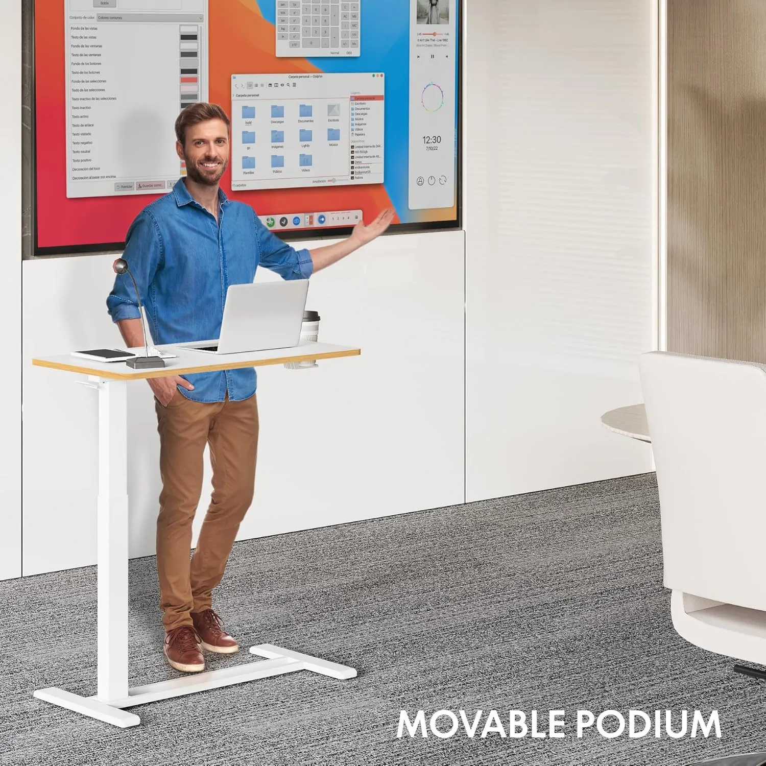 FLEXISPOT Mobile Standing Desk with Wheels Pneumatic Laptop Rolling Computer Cart Movable Height Adjustable Small Sit Stand Desk Computer Workstations Home Use（31.5" W x 17.7" D,White Maple