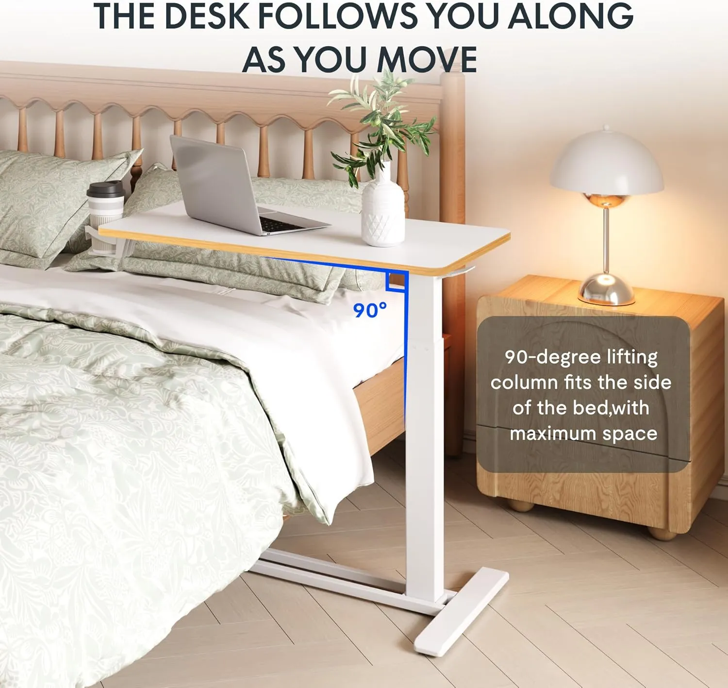FLEXISPOT Mobile Standing Desk with Wheels Pneumatic Laptop Rolling Computer Cart Movable Height Adjustable Small Sit Stand Desk Computer Workstations Home Use（31.5" W x 17.7" D,White Maple