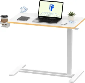 FLEXISPOT Mobile Standing Desk with Wheels Pneumatic Laptop Rolling Computer Cart Movable Height Adjustable Small Sit Stand Desk Computer Workstations Home Use（31.5" W x 17.7" D,White Maple