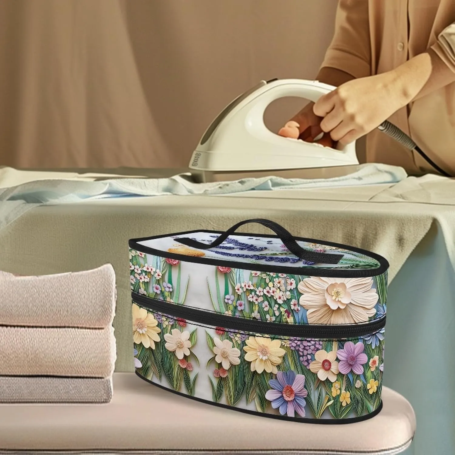 Floral Iron Storage Bag for Travel,Lightweight Iron Storage Case for Women Mother Aesthetic Iron Storage Box Protable Iron Storage Container for Adults Ladies
