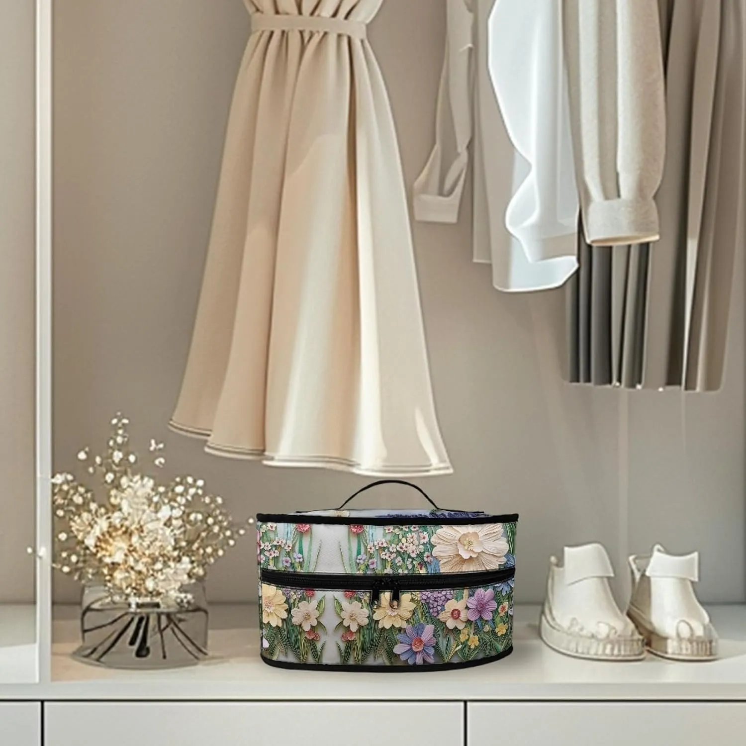 Floral Iron Storage Bag for Travel,Lightweight Iron Storage Case for Women Mother Aesthetic Iron Storage Box Protable Iron Storage Container for Adults Ladies