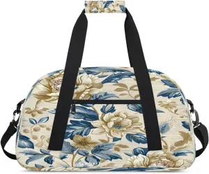 Flower Vintage Gym Bag for Women Men, Sports Travel Duffel Bag Lightweight Workout Bag Carry On Overnight Weekender Bag