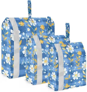 Flowers Gingham Travel Storage Bag with Lanyard - Portable Lightweight Classified Storage Bag with Zipper, Dust and Waterproof Travel Packing Cube for Suitcase,3 Pieces