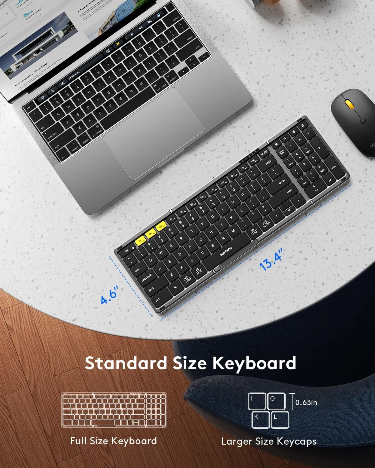 Foldable Keyboard and Mouse, Samsers Folding Bluetooth Keyboard Combo, 2.4G   BT5.0 x 2, Full-Size Portable Travel Keyboard & USB-C Rechargeable Wireless Mouse for Windows Android iOS Mac OS