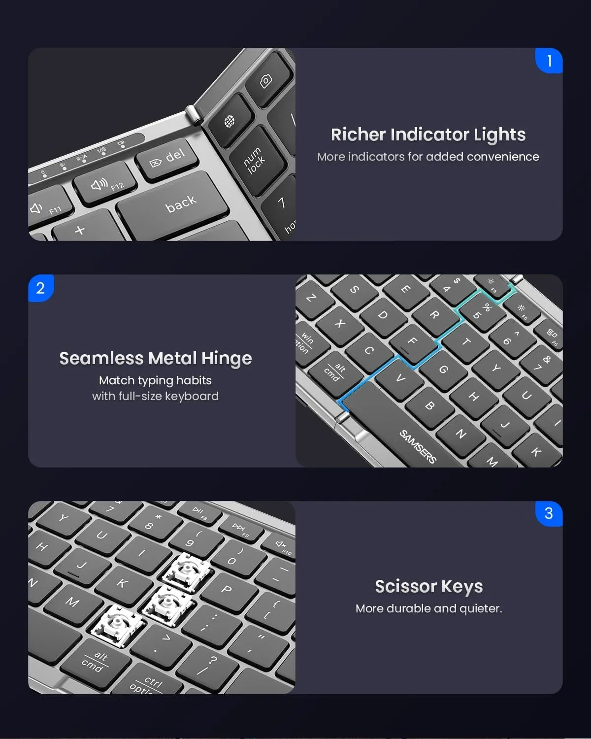 Foldable Keyboard and Mouse, Samsers Folding Bluetooth Keyboard Combo, 2.4G   BT5.0 x 2, Full-Size Portable Travel Keyboard & USB-C Rechargeable Wireless Mouse for Windows Android iOS Mac OS