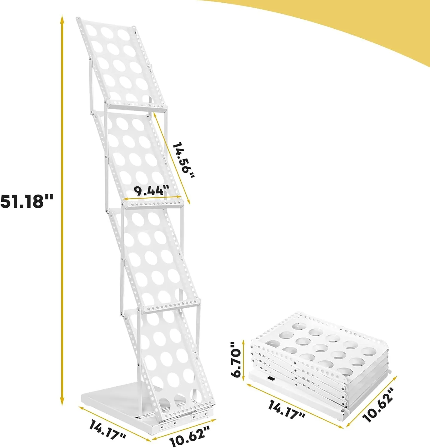 Foldable Magazine Rack Stand with 4 Pockets, Portable Brochure Display Stand for Office, Trade Shows, and Exhibitions, Includes Carrying Bag (White)