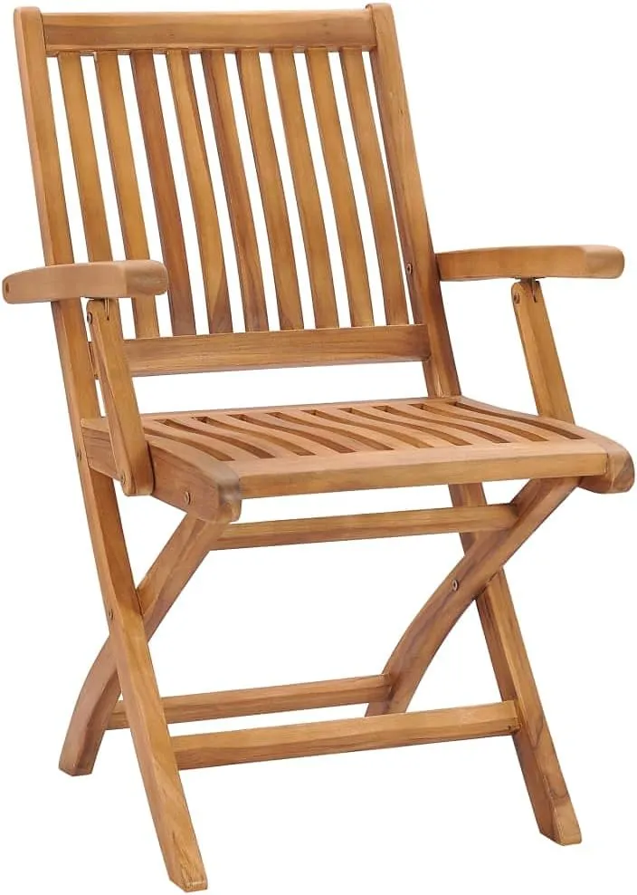 Foldable Patio Chairs Set of 2 with Cream White Cushions Solid Teak Wood for Outdoor Indoor Use