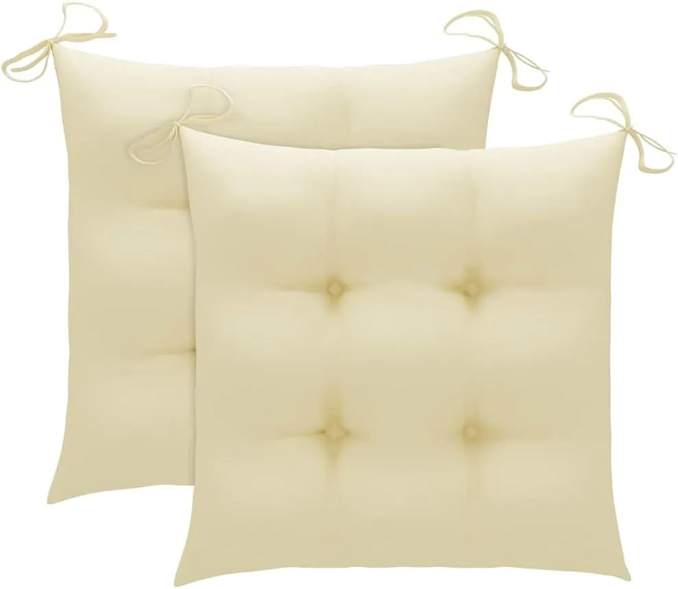Foldable Patio Chairs Set of 2 with Cream White Cushions Solid Teak Wood for Outdoor Indoor Use
