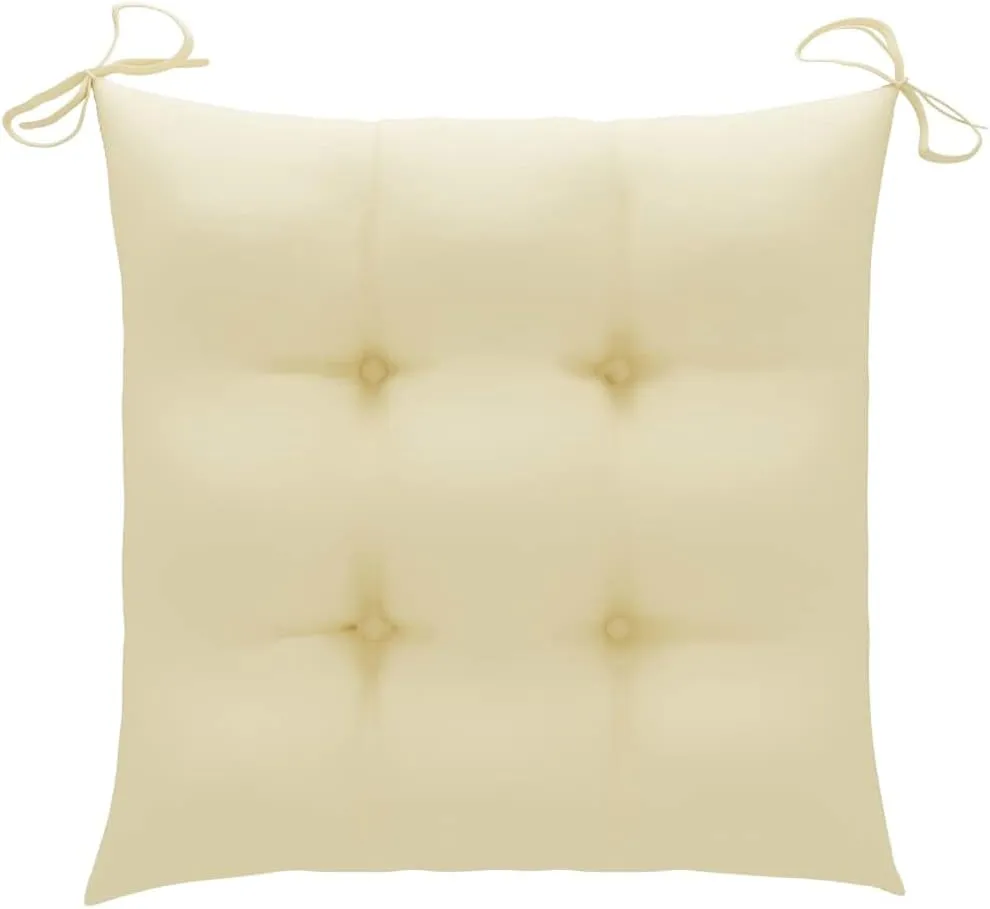Foldable Patio Chairs Set of 2 with Cream White Cushions Solid Teak Wood for Outdoor Indoor Use