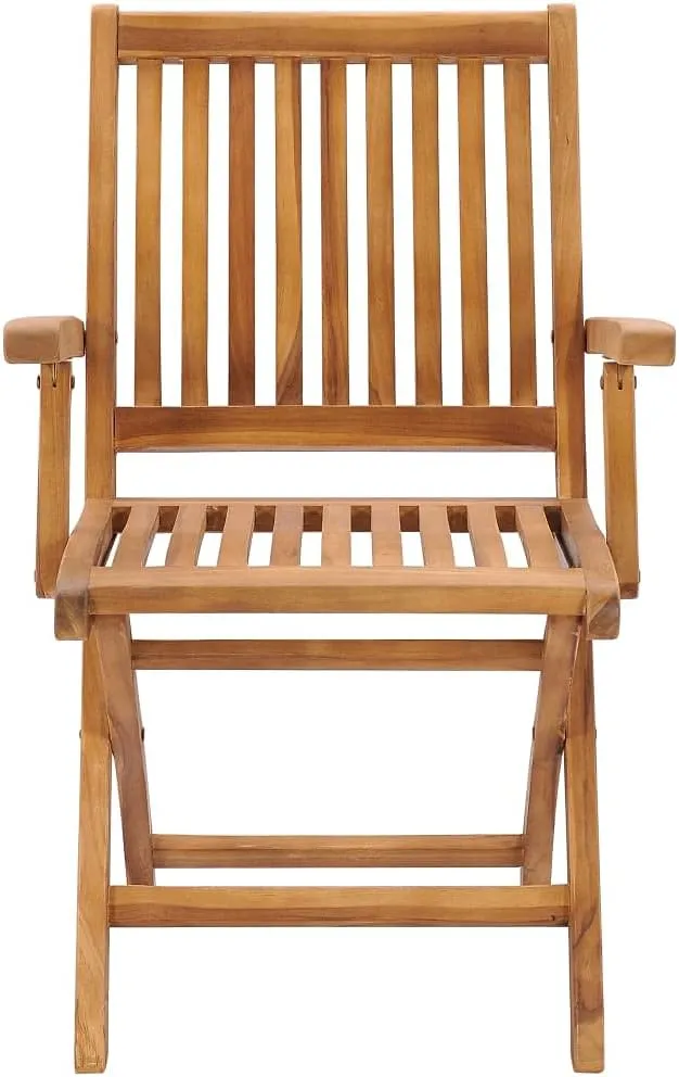 Foldable Patio Chairs Set of 2 with Cream White Cushions Solid Teak Wood for Outdoor Indoor Use