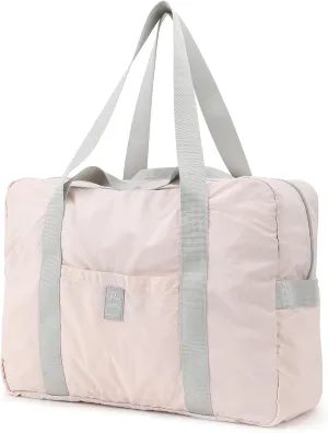 Foldable Travel Duffel Bag, 28L Weekender Overnight Carry on Luggage Bag, Lightweight Gym Tote Bag, Sports Bag, Hospital Bag for Women and Men, Light Pink