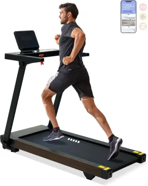 Foldable Treadmill with Auto Incline - 4 Hp 18.9 Inch Wide Treadmills for Home Seniors, 400 Lb Capacity, Backlit Knob Led Display, Shock Absorbent, Bluetooth App and Speaker, 12 Mph Speed