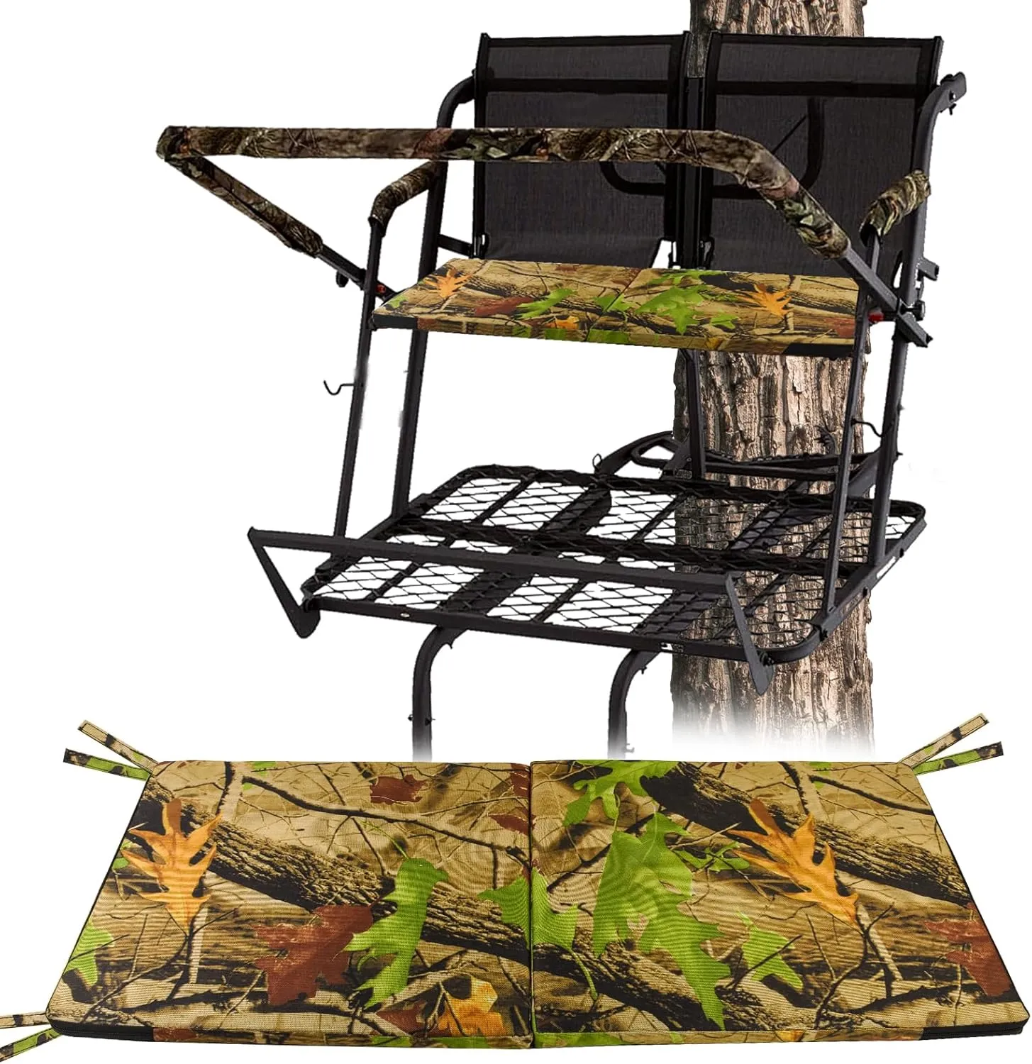Foldable Two Man Tree Stand Seat Cushion, 33.5''×13'' Camo Ladder Tree Stand Seat Replacement Pad Waterproof Deer Hunting Seat Cushion for Camping Fishing Hiking Outdoor Activities
