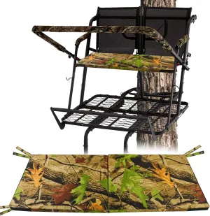 Foldable Two Man Tree Stand Seat Cushion, 33.5''×13'' Camo Ladder Tree Stand Seat Replacement Pad Waterproof Deer Hunting Seat Cushion for Camping Fishing Hiking Outdoor Activities