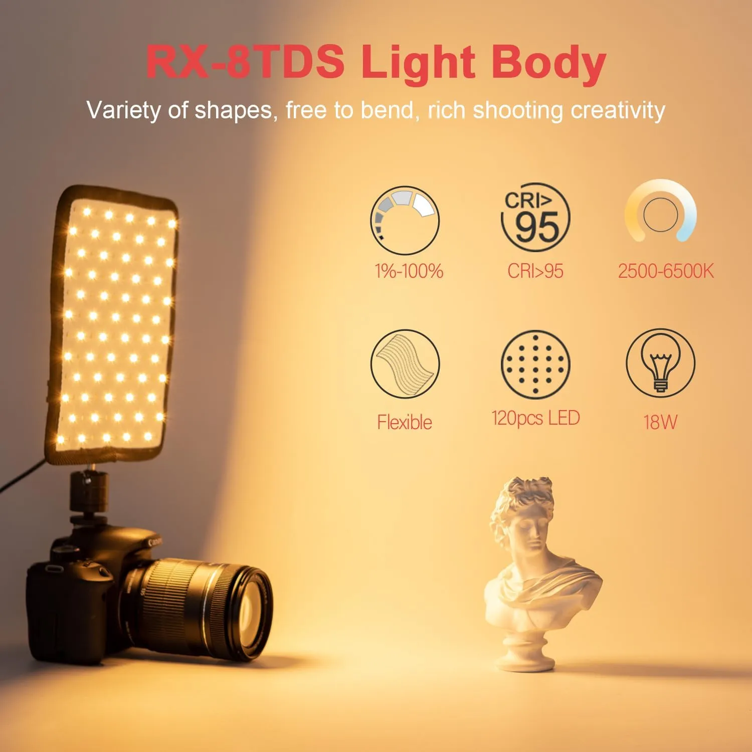Fomito Falconeyes RX-8TDs Foldable Flexible LED Light Panel Kit 2500K-6500K CRI95 On-Camera Lamp Daylight Splash-Proof for Video Studio Photography Lighting