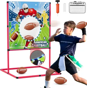 Football Toss Game with 4 Inflatable Footballs, LED Light up Throwing Target Game, Football Target Practice for Kids, Indoor Outdoor Backyard Yard Garden Sports Toys Gifts for Boys Girls 6-8 8-12