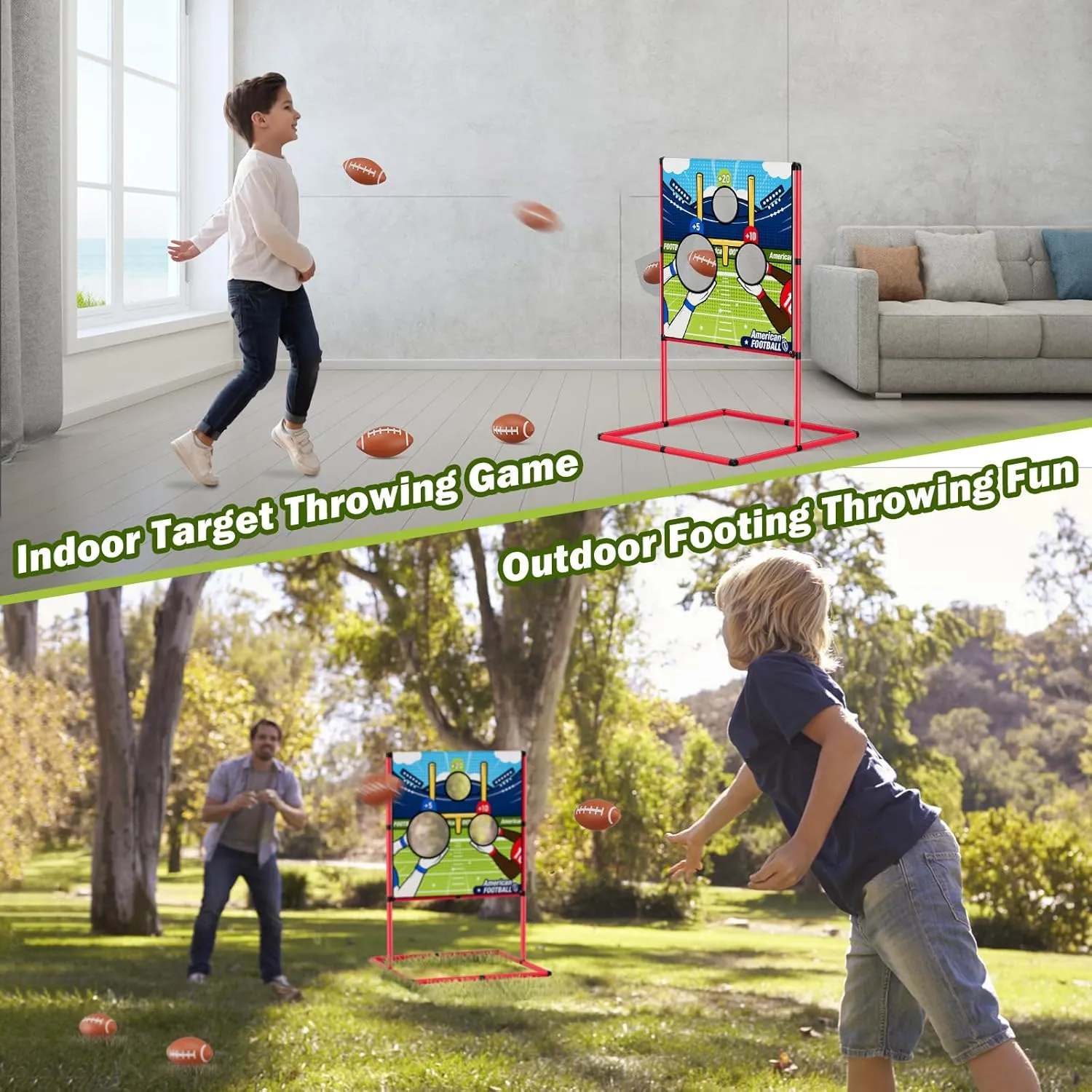 Football Toss Game with 4 Inflatable Footballs, Throwing Target Game, Football Target Practice for Kids, Indoor Outdoor Backyard Yard Garden Sports Toys Gifts for Boys Girls 6-8 8-12