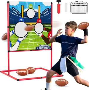 Football Toss Game with 4 Inflatable Footballs, Throwing Target Game, Football Target Practice for Kids, Indoor Outdoor Backyard Yard Garden Sports Toys Gifts for Boys Girls 6-8 8-12