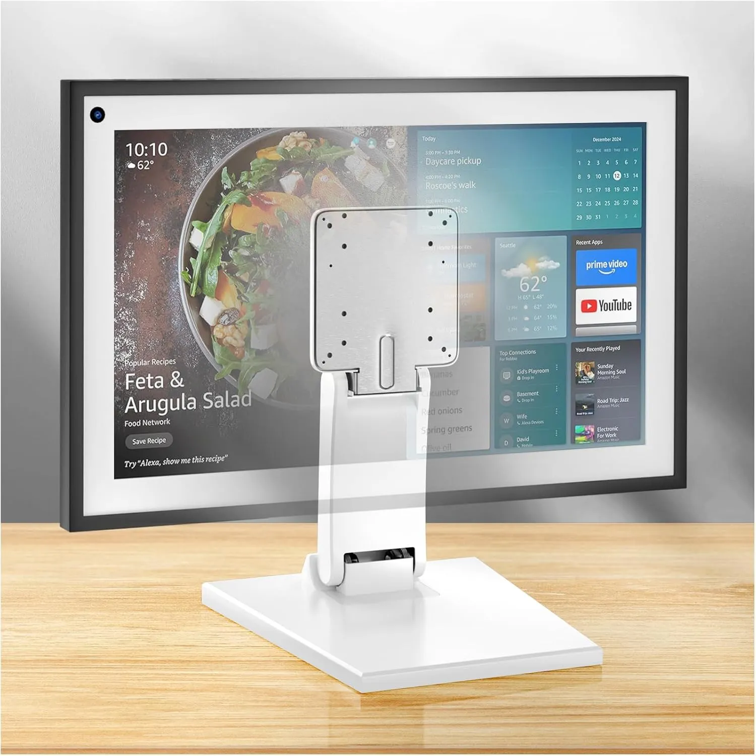 for Amazon Alexa Show 21 Stand Mount Tilt Soporte para Alexa Accessories Eco Show 21 Accessories Adjustable Rotation Bracket Easy Installation Foldable Easy Storage (White)