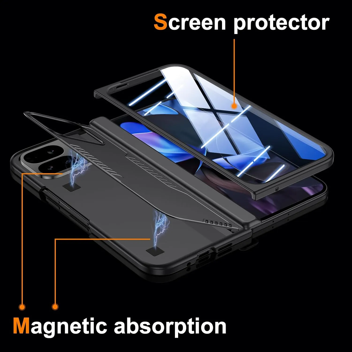 for Google Pixel-9-Pro Fold Case: Slim Hinge Stand Case with Screen Protector - Support Wireless Charging - Soft Protective Phone Cover for Google Pixel 9Pro Fold (Black)