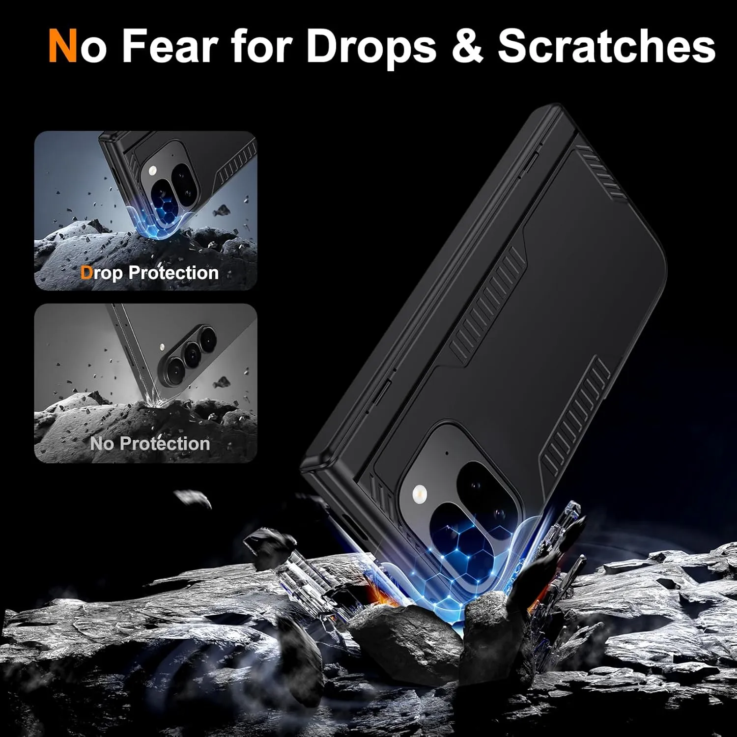 for Google Pixel-9-Pro Fold Case: Slim Hinge Stand Case with Screen Protector - Support Wireless Charging - Soft Protective Phone Cover for Google Pixel 9Pro Fold (Black)