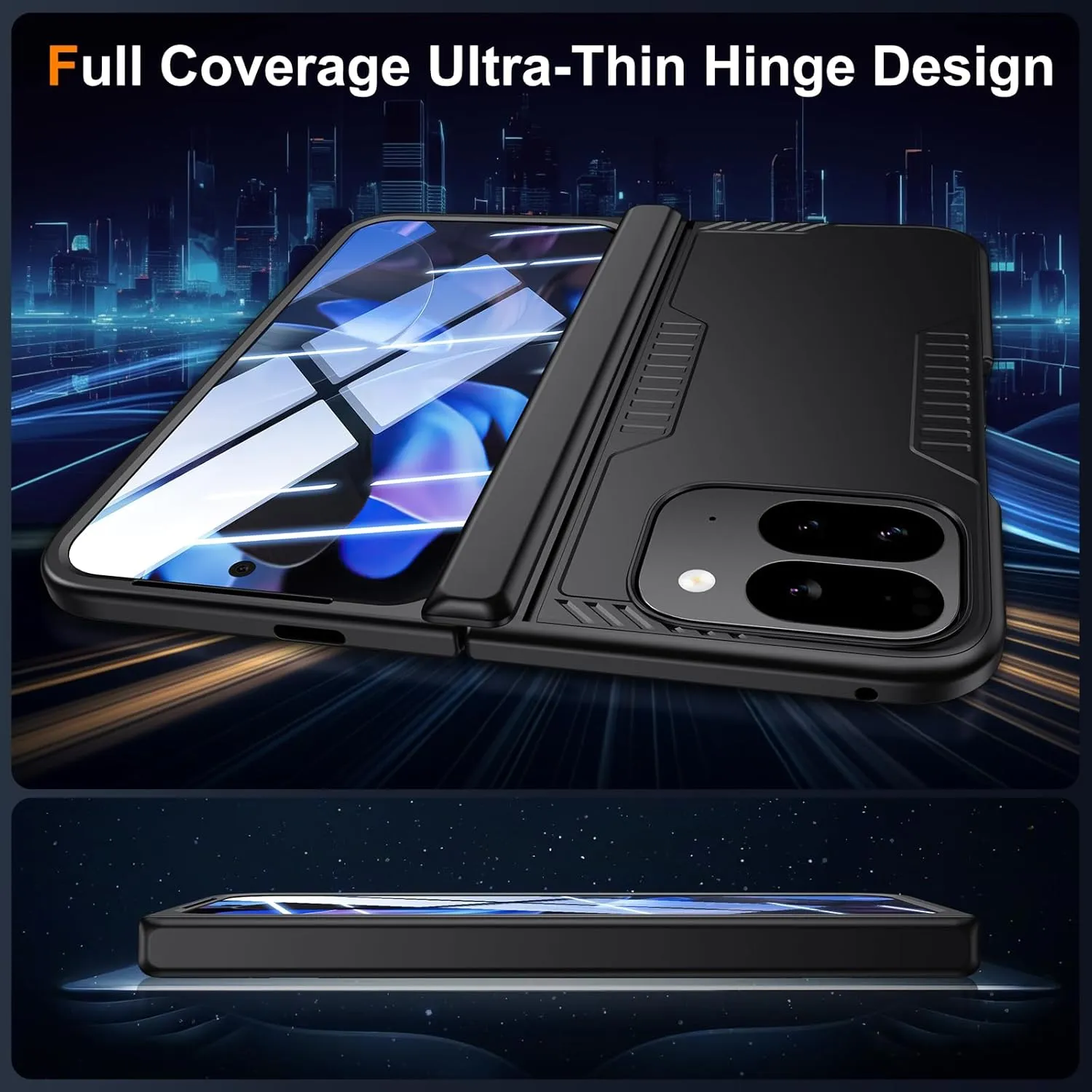 for Google Pixel-9-Pro Fold Case: Slim Hinge Stand Case with Screen Protector - Support Wireless Charging - Soft Protective Phone Cover for Google Pixel 9Pro Fold (Black)