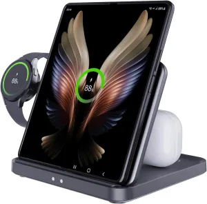 for Samsung Z Fold 6/5 Wireless Charger Station, 3 in 1 Foldable Fast Charging Stand Dock for Galaxy Z Fold 4/, Z Flip 6/5/4/, S23/S22, Note20/10 Ultra, Watch 6/5/Pro/4/3, EarBuds 2/2 Pro/Live