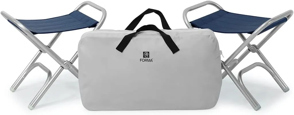 FORMA MARINE - Set of 2 High-End Folding Aluminum Boat Stools Blue Vinyl-Includes The Protective Bag ASTRON BA7000VB-C