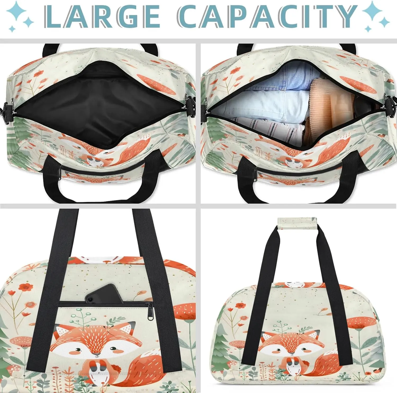Fox Animals Cute Wildlife Small Gym Bag 18 inch Carry On Duffel Bag for Weekender Travel Sports Workout Yoga Gymnastics Dance Ballet