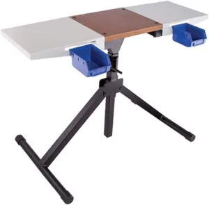 Frankford Arsenal Platinum Series Reloading Stand with Adjustable Steel Frame Construction, Wood Surface Center and Storage Bins for Reloading, Black, White, Blue