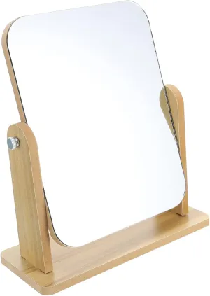 FRCOLOR Square Makeup Mirror with Wood Stand Rotating Tabletop Mirror for Home Decor
