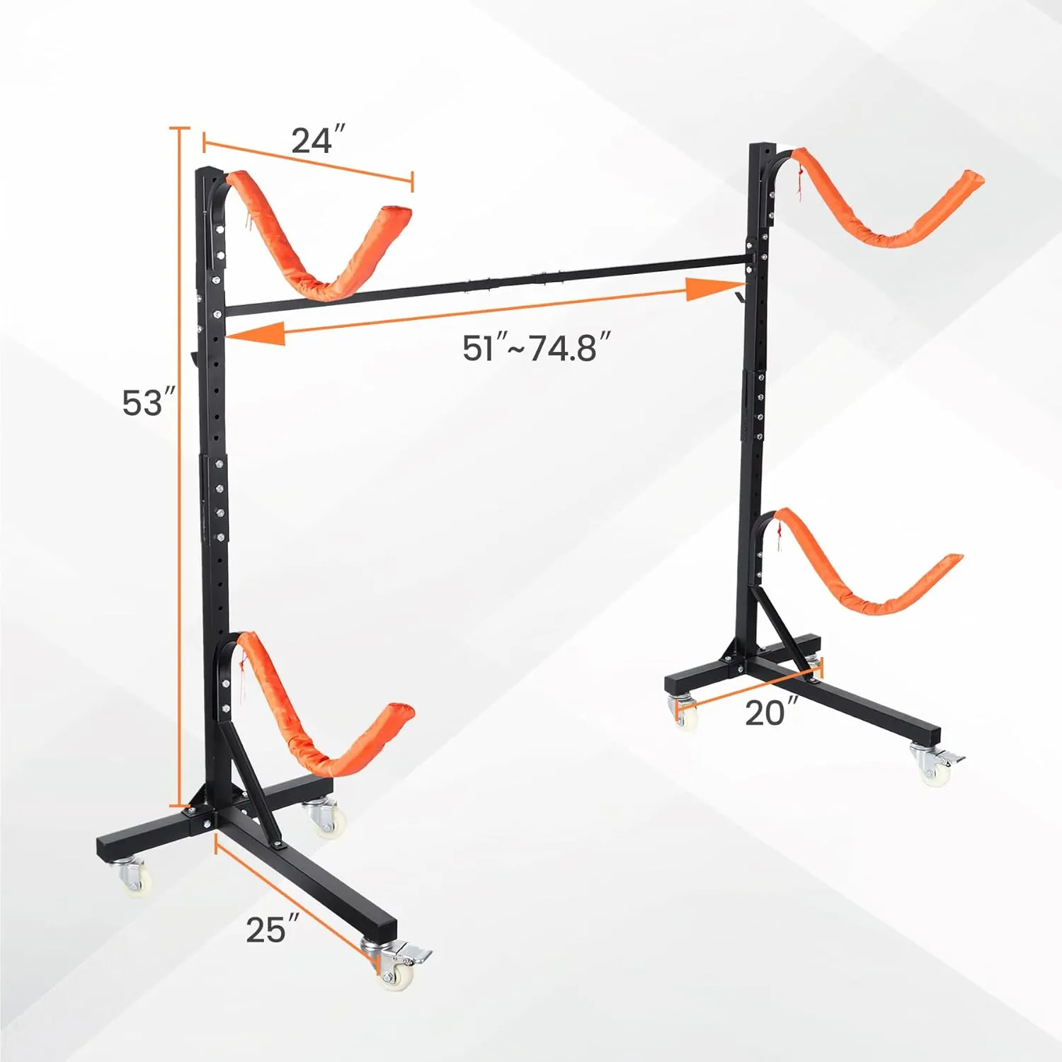 Freestanding Kayak Storage Rack 2 Kayaks/4 Kayaks, Kayak Racks for Outdoor Storage with Movable Wheels, Kayak Stand Heavy Duty Storage Wide Adjustable for Kayak, Canoe, SUP and Surfboard