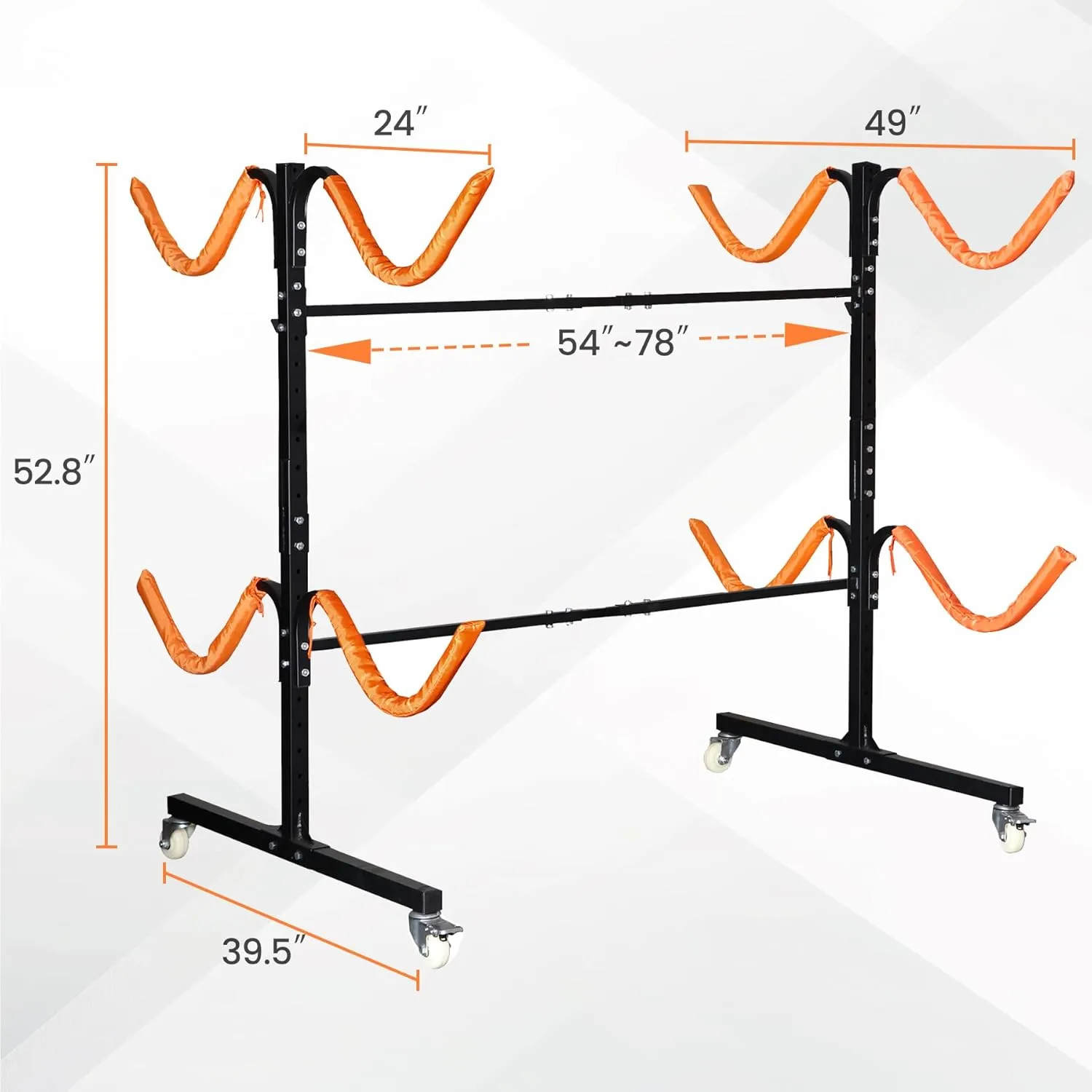 Freestanding Kayak Storage Rack 2 Kayaks/4 Kayaks, Kayak Racks for Outdoor Storage with Movable Wheels, Kayak Stand Heavy Duty Storage Wide Adjustable for Kayak, Canoe, SUP and Surfboard