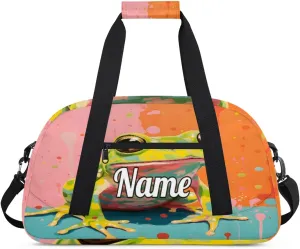 Frog Animal Personalized Kids Gym Bag Custom Name Sport Duffel Bag Dance Ballet Bag for Girls Practice Workout Bag
