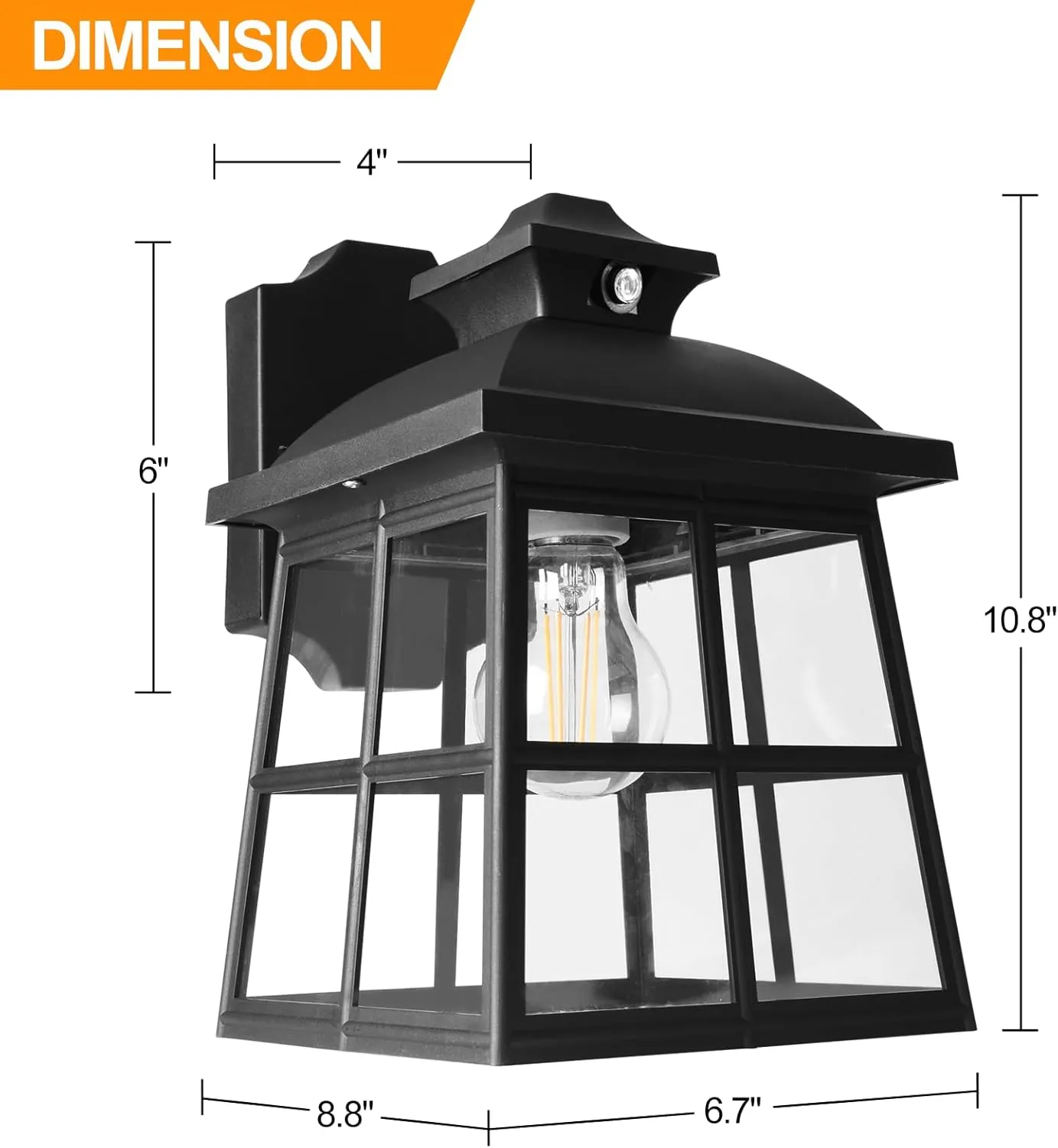 FUDESY Dusk to Dawn LED Outdoor Wall Lantern,White Plastic Photocell Sensor Porch Light with 8W 800LM Edison Filament Bulb,Exterior Wall Mount Light Fixture for Yard,Patio,Garage