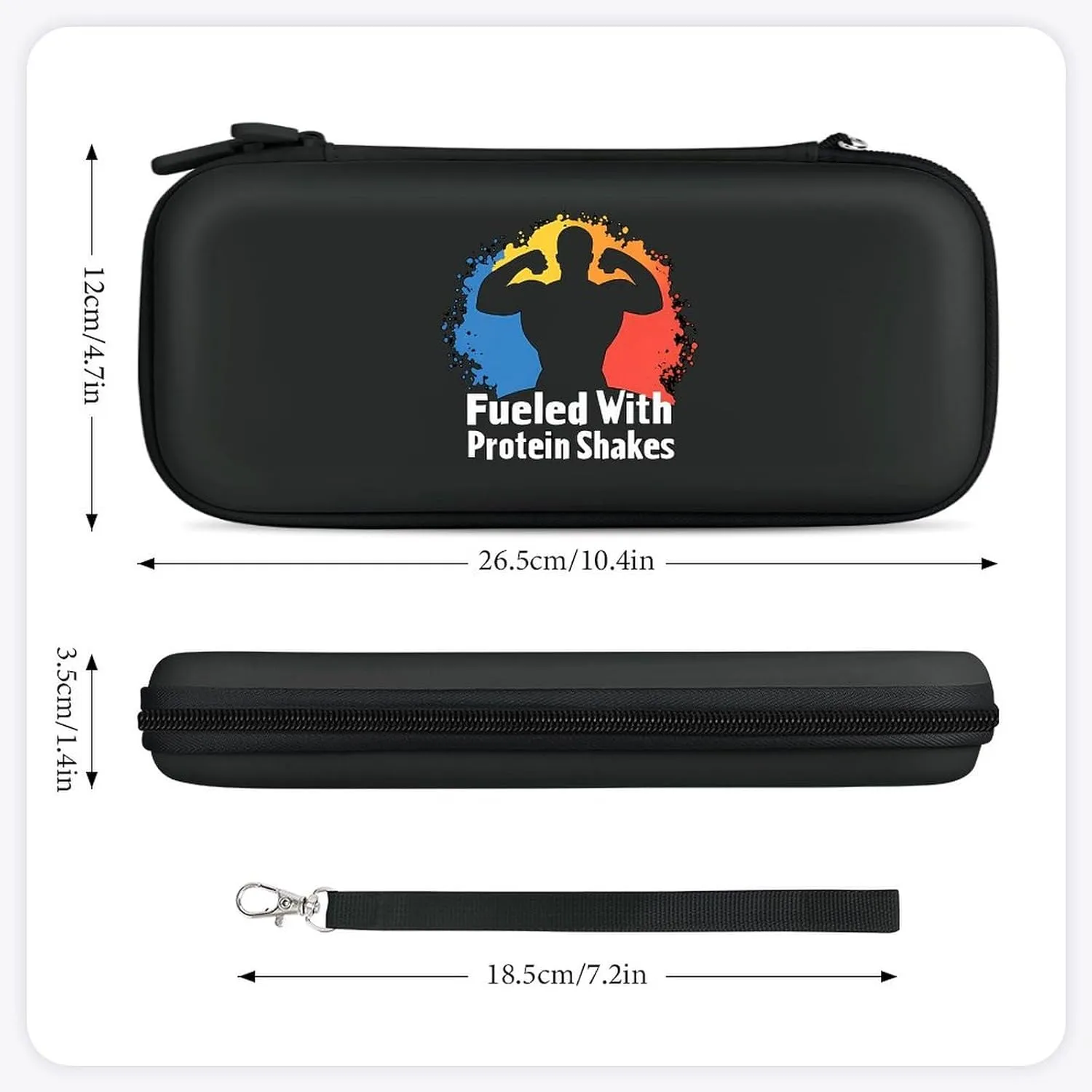 Fueled with Protein Shakes Hard Shell Travel Case with Rope 15 Game Card Pockets Compatible with Switch Protective