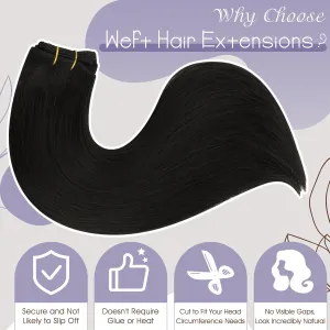 Full Shine Hair Extensions Weft Real Human Hair Black Sew in Hair Extensions #1B Off Black 24inch and Long Hair Extension Storage Bag With Hair Extension