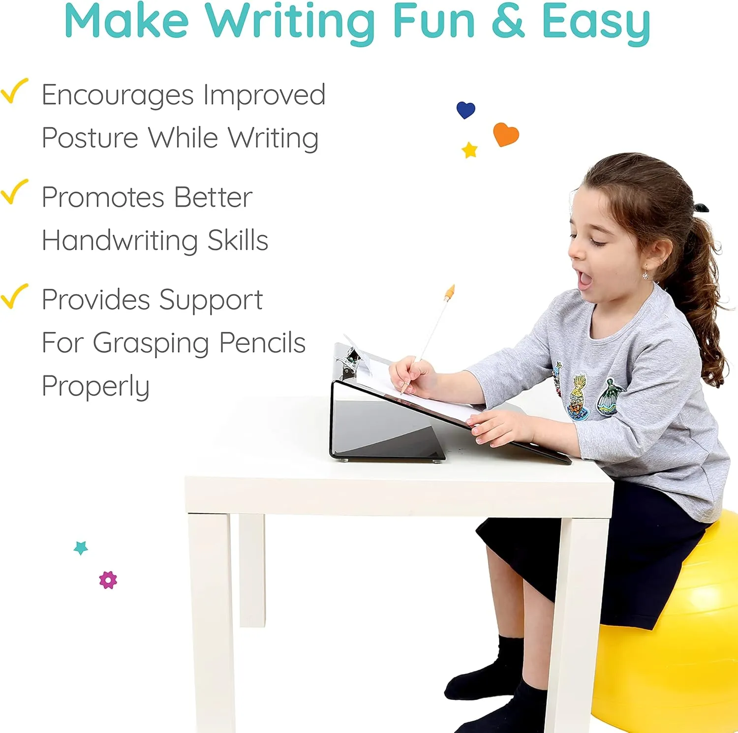 Fun and Function - Large Write Slant Board - Writing Board - Slant Board for Writing for Kids to Help Improve Handwriting & Posture - 14x15x5 Inch Writing Stand - Non-Slip Writing Slope