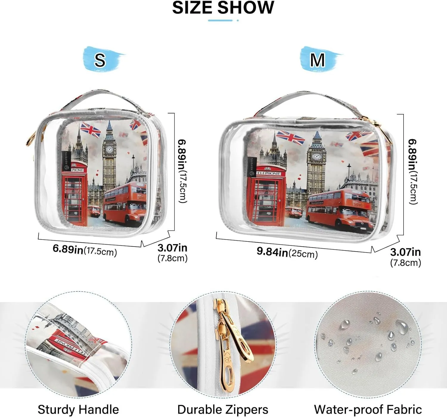 GAIGEO London Red Bus With Big Ben Clear Cosmetic Bag Set, Lightweight Travel Toiletry Bag, Cosmetic Travel Accessories, 2 Pack