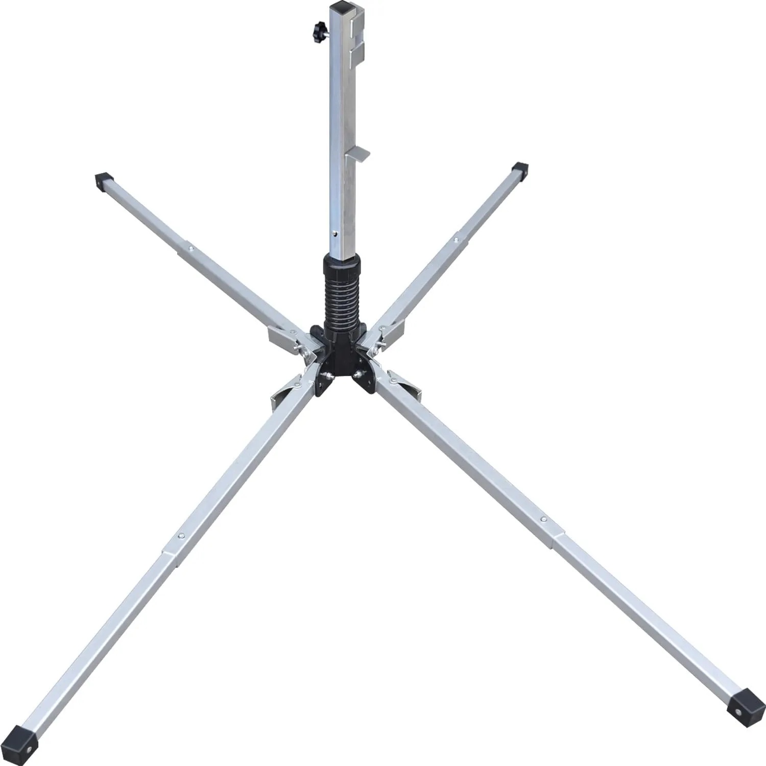 Galvanized Steel Compact Roll-Up Sign Stand, Standard Base with Impact-Resistant Flexible Joint, 4 x 39 Inch Retractable Legs, Kick-Lever Leg-Release, Spin-Handle for Roll-Up Sign Attachment